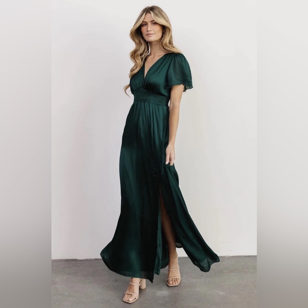 NWT Baltic Born Prague Satin Deep V Neck Maxi Dress | Emerald Green | XL